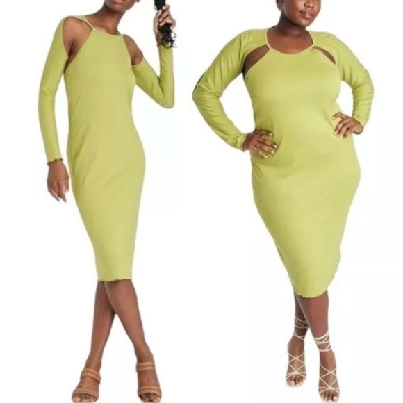 Sammy B Target Green Cut Out Midi Dress Long Sleeve Fitted Sheath Women 3X - Picture 7 of 7